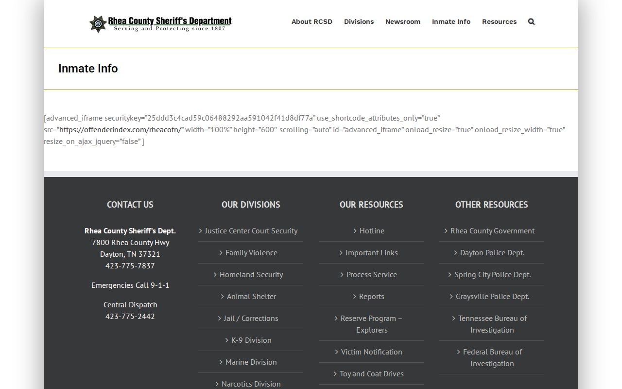 Rhea County official inmate information and booking roster access route