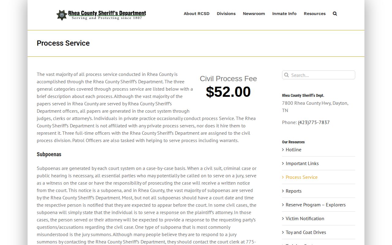 Rhea County warrant process-service record information