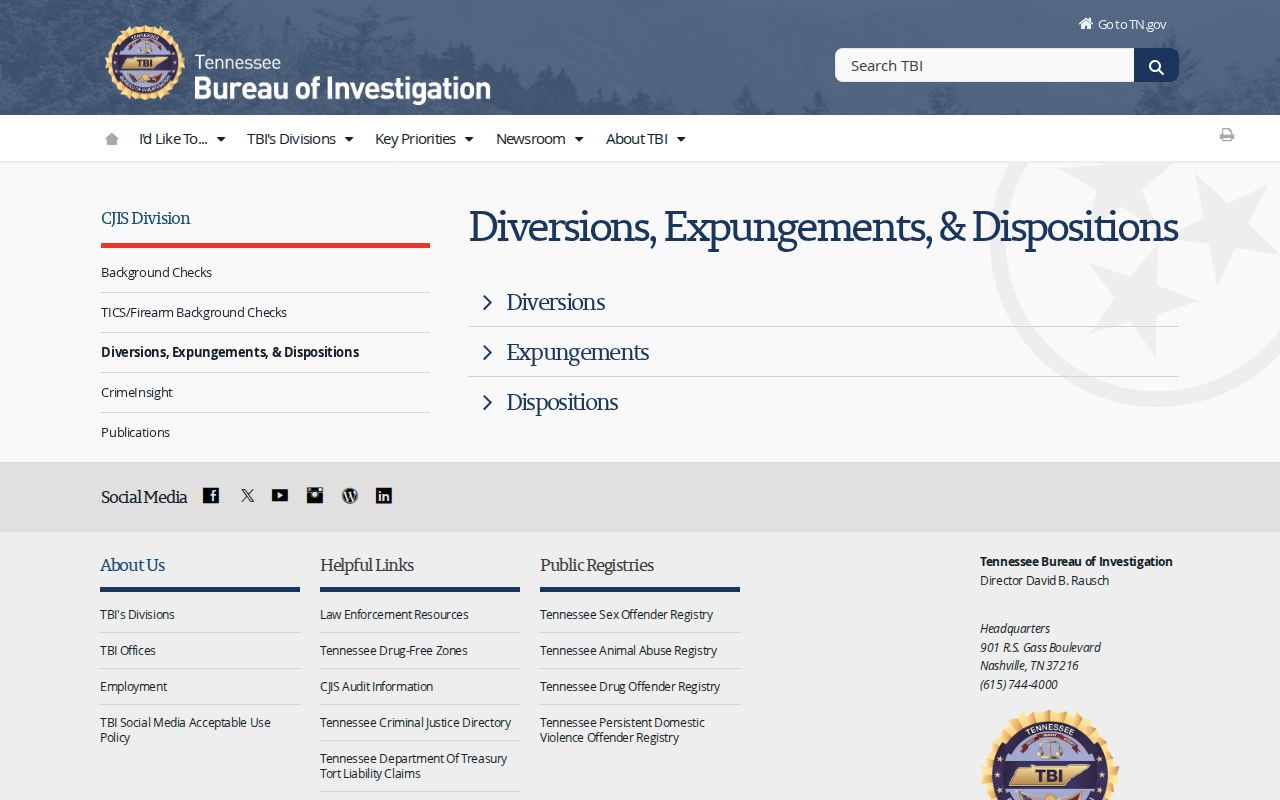 Tennessee TBI expungement and disposition information for Rhea County booking records